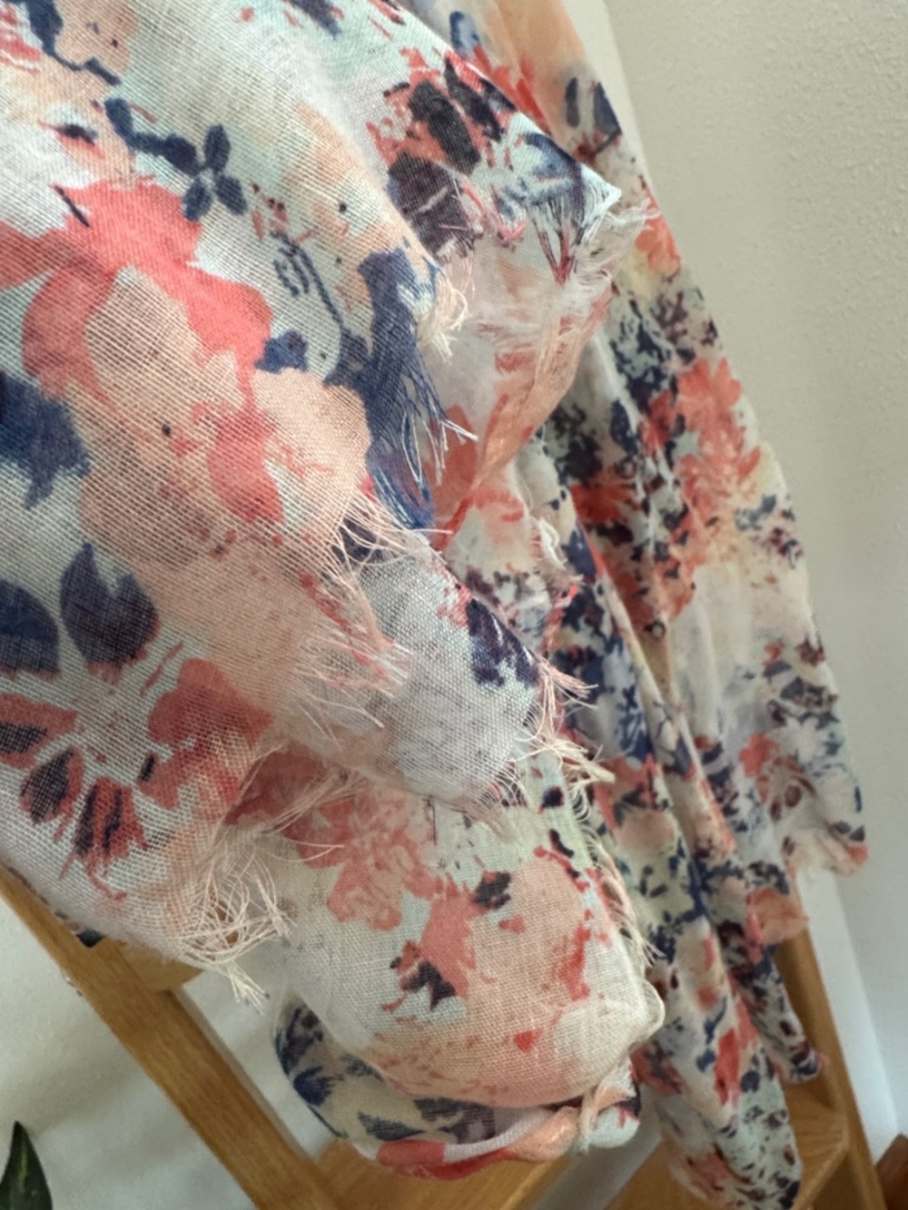 Lightweight Floral Scarf - Cream with Coral & Navy Accents - Picture 3 of 3